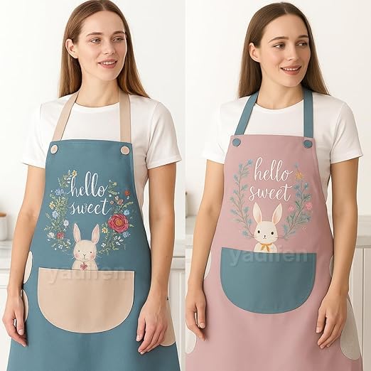 Waterproof Kitchen Apron for Women with Big Front Pocket Hand-Wiping Towel