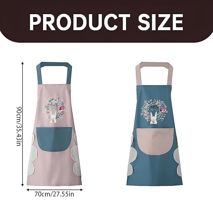 Waterproof Kitchen Apron for Women with Big Front Pocket Hand-Wiping Towel