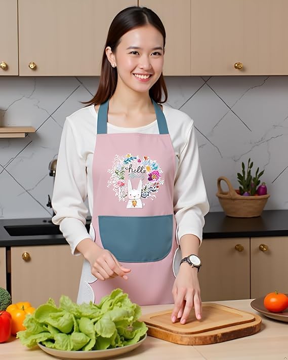 Waterproof Kitchen Apron for Women with Big Front Pocket Hand-Wiping Towel