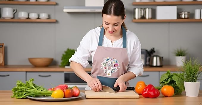 Waterproof Kitchen Apron for Women with Big Front Pocket Hand-Wiping Towel