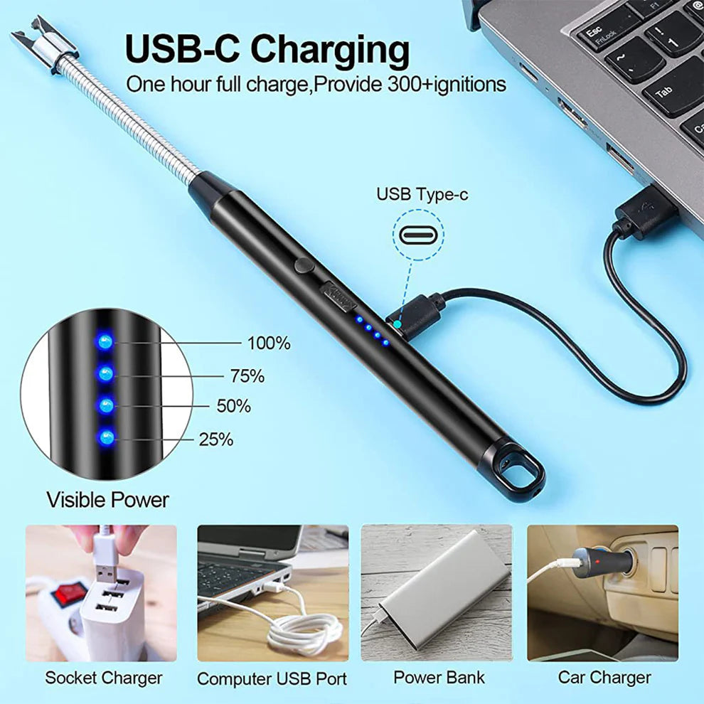 Metal Rechargeable Electric Arc Lighter with Flexible Neck (1 Pc)
