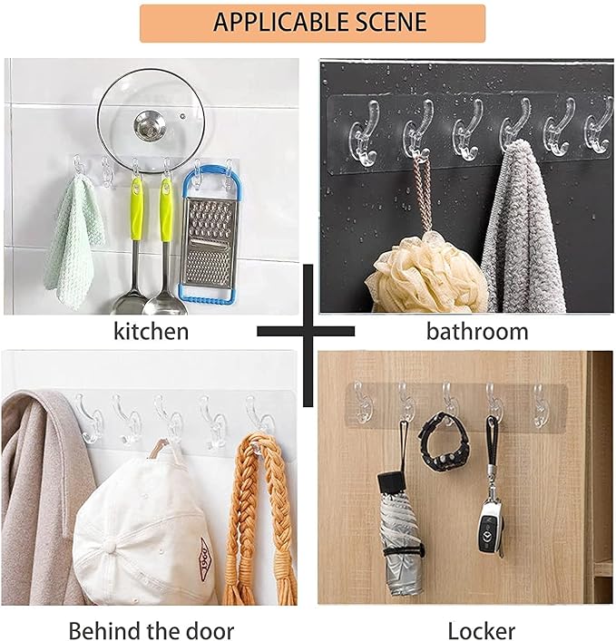 (Pack Of 3) 6 In 1 Self Adhesive Wall Hooks, Heavy Duty Sticky Hooks for Hanging