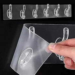 (Pack Of 3) 6 In 1 Self Adhesive Wall Hooks, Heavy Duty Sticky Hooks for Hanging