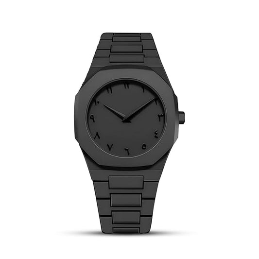 Aura Analog Watch, Matte Black Minimalist Dial with Arabic Numerals, Metal Band, Unisex