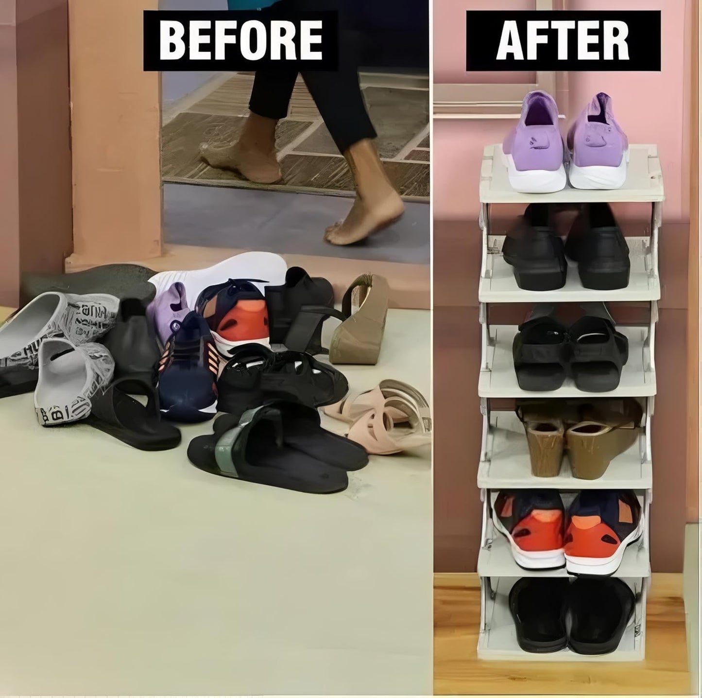 5-Layer Plastic Shoe Rack for Home – Stackable & Adjustable Shoe Organizer