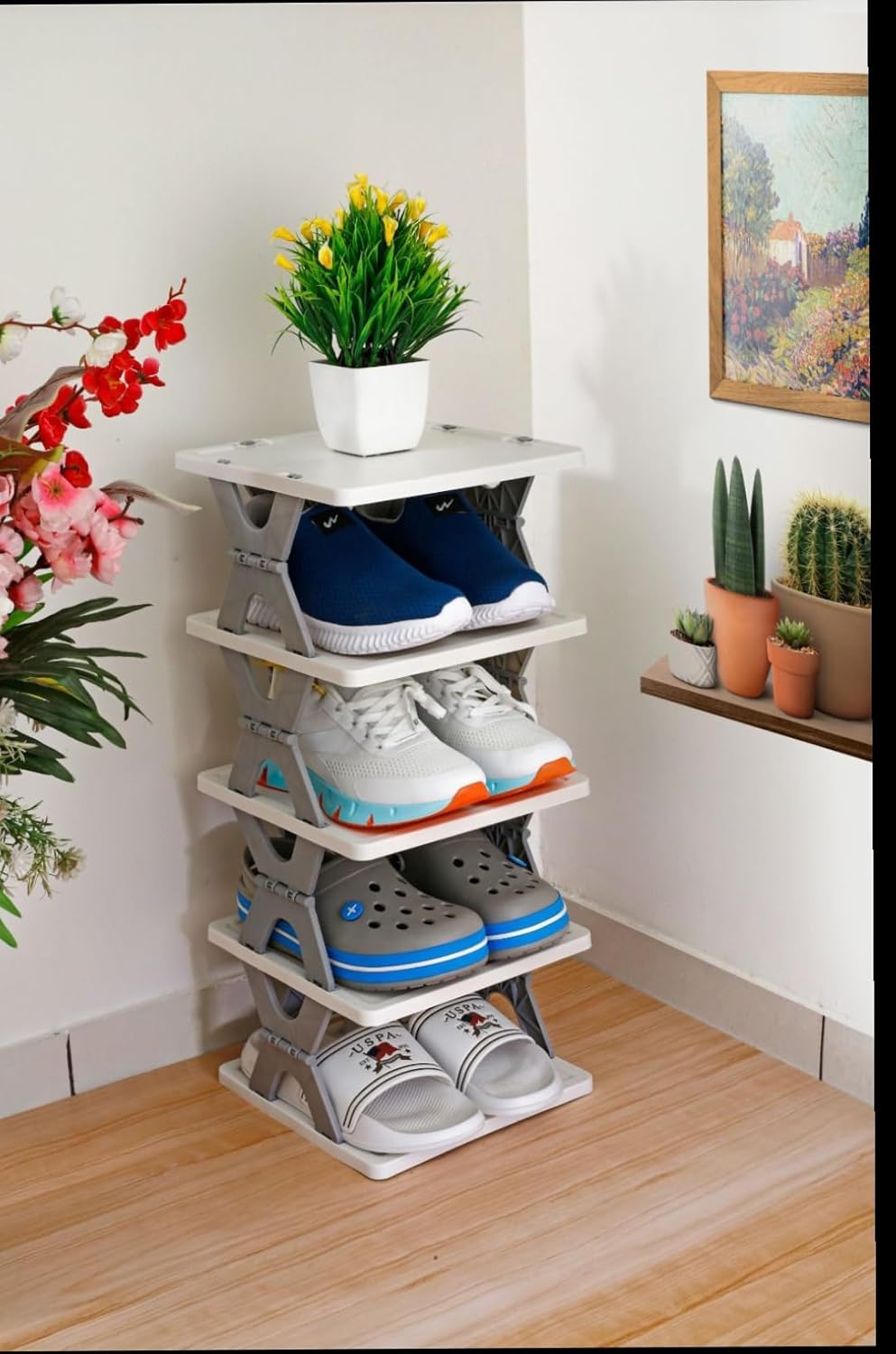 5-Layer Plastic Shoe Rack for Home – Stackable & Adjustable Shoe Organizer