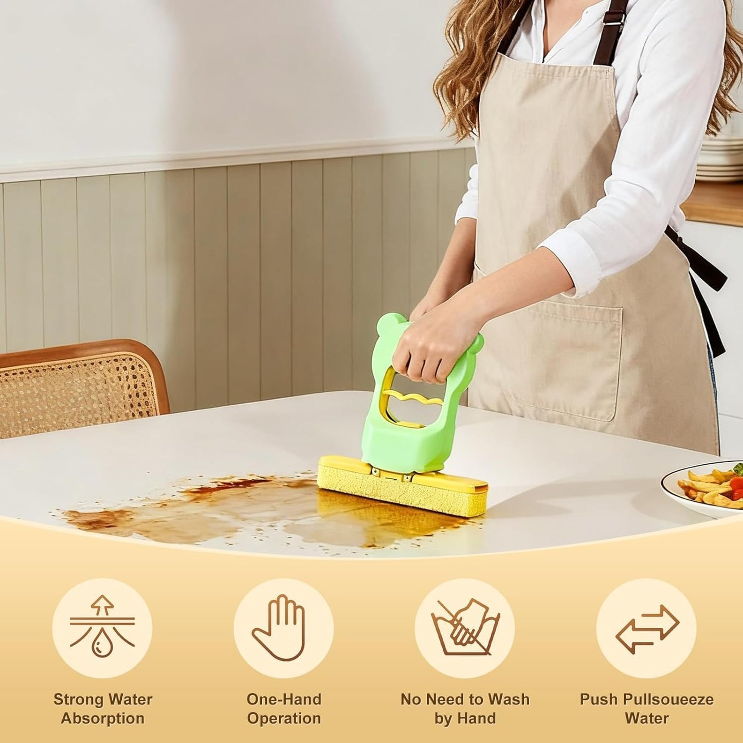 Self Squeeze Mini Mop – Portable Sponge Head for Bathroom, Glass & Kitchen