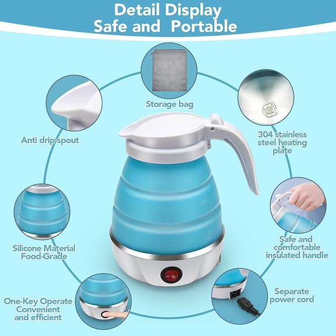 Silicone Travel Electric Kettle 600ML – Foldable Portable Mini Hot Water Boiler