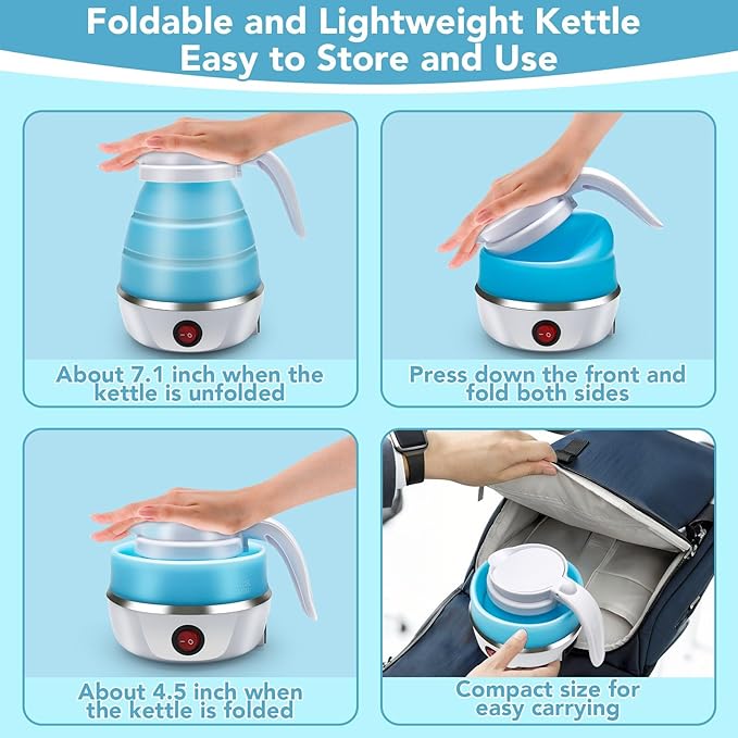 Silicone Travel Electric Kettle 600ML – Foldable Portable Mini Hot Water Boiler