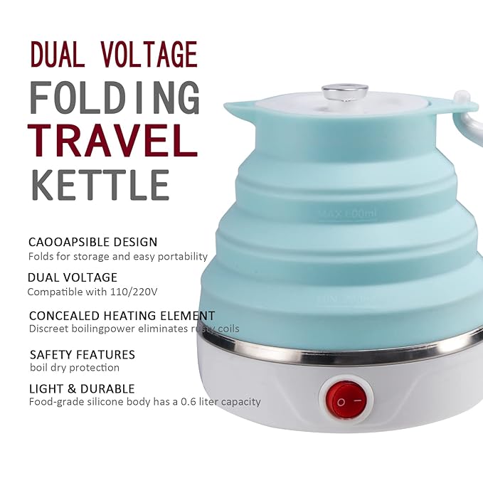 Silicone Travel Electric Kettle 600ML – Foldable Portable Mini Hot Water Boiler