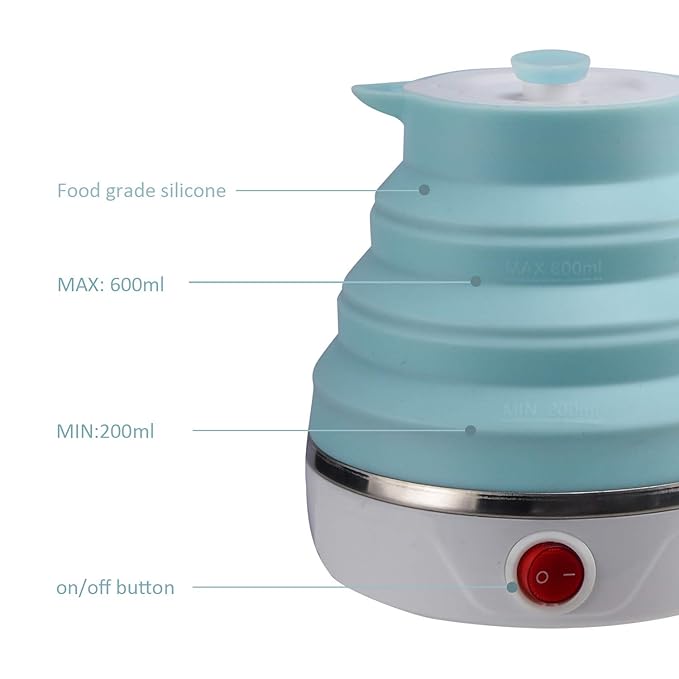 Silicone Travel Electric Kettle 600ML – Foldable Portable Mini Hot Water Boiler